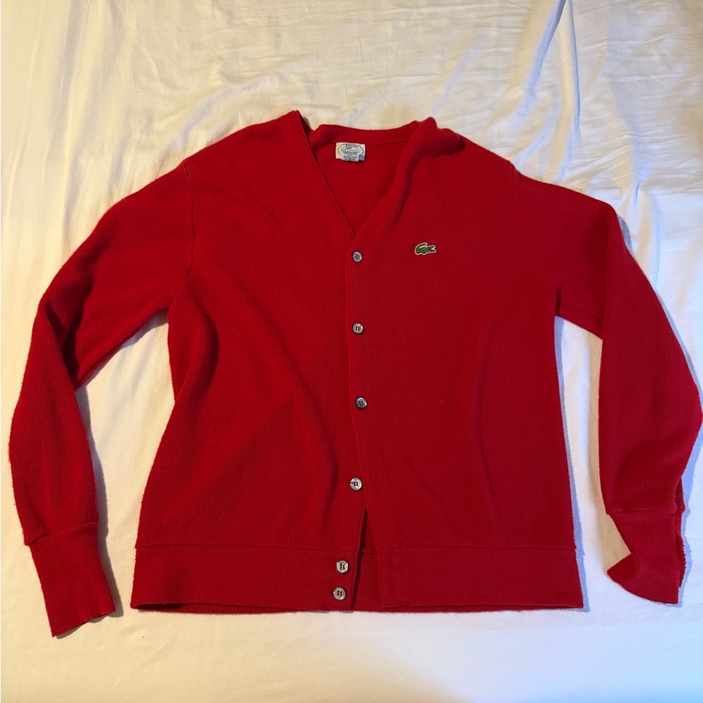 Vintage Lacoste Izod Red Cardigan Sweater (rare!)